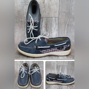 Sperry Dark Blue Women's Loafers with Plaid Detail